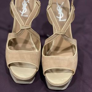 YSL  size 7.5 
khaki and cream suede and leather